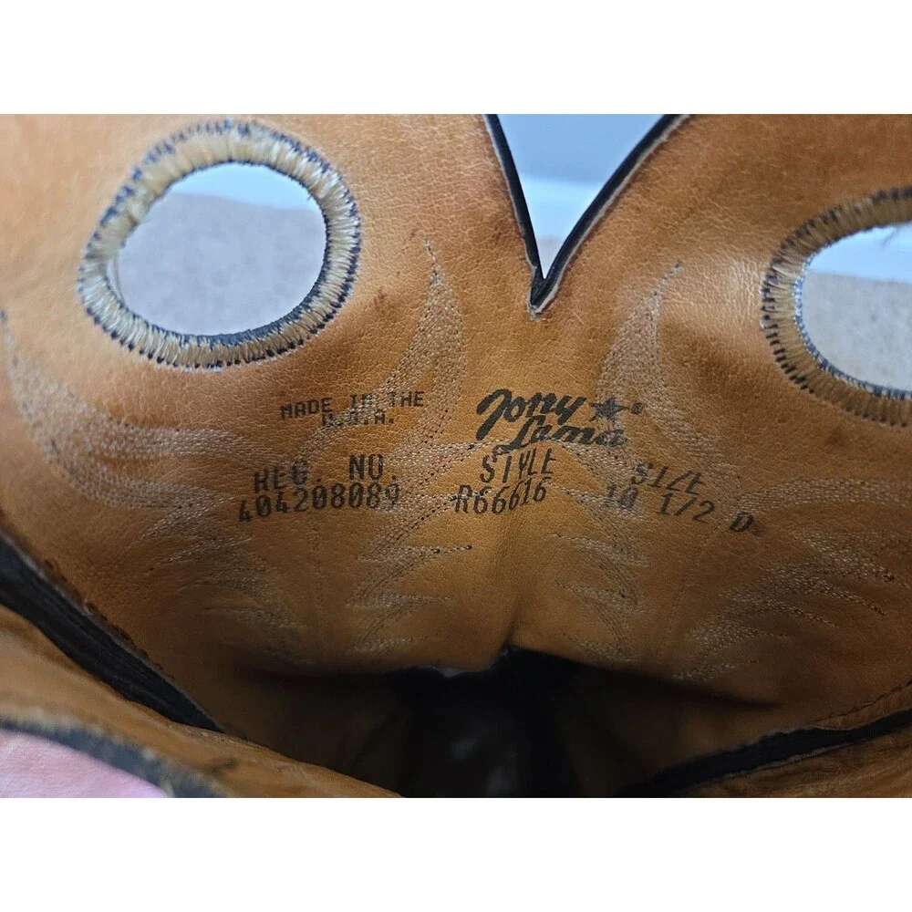 VTG 70/80's Tony Lama Mens Western Boots 10.5 D Made in USA Black Red R66616